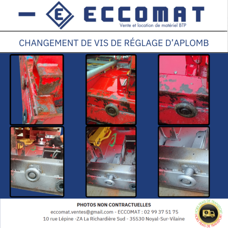 Photos montrant le changement de vis de réglage d'aplomb sur un équipement.