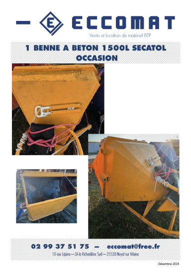 Benne à béton SECATOL - OCCASION Benne à béton à vendre, état d'occasion, avec coordonnées de contact.
